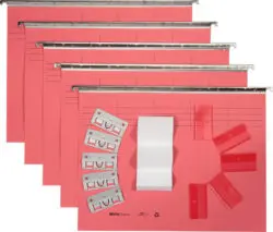 BIELLA Vetro-Mobil Hängemappen Set für A4 farbig, komplett mit Metall-Reiter, Klarsichthülsen und Beschriftungsetiketten weiss