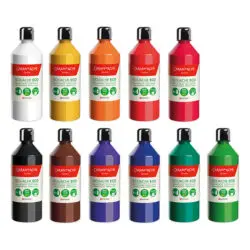 Malfarben in Flaschen und Tuben