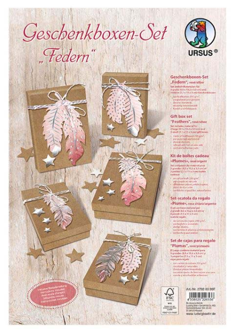 Geschenkboxen-Set Federn rosa/silber