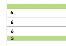6VRR, 6mm liniert, Schreiblinie verstärkt, Zwischenräume grün