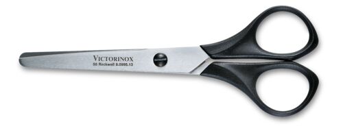 Victoria scissors with silver blades and black plastic handles, suitable for cutting paper.