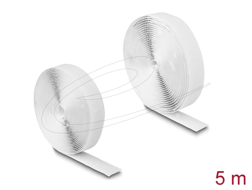Three white adhesive tape rolls with spiral ridges arranged diagonally on a white background, with a red '5 m' label in the bottom right corner.