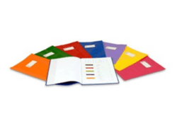 Heftschoner, Hefthülle aus Kunststoff mit Etiketten